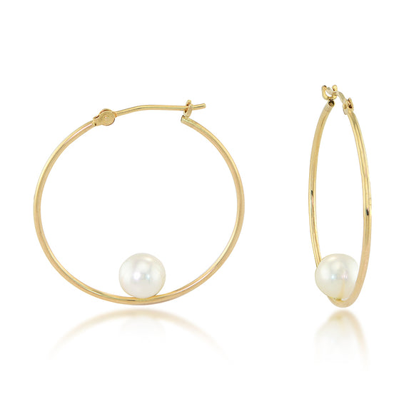 14K Yellow Gold Hoop with Nested Pearl Earrings