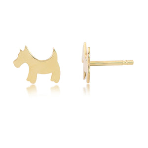14K Yellow Gold Dog Stud Earrings