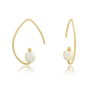 14K Yellow Gold Wire Dangle with Pearl Earrings