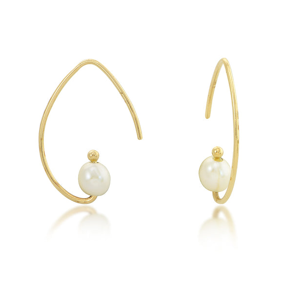 14K Yellow Gold Wire Dangle with Pearl Earrings