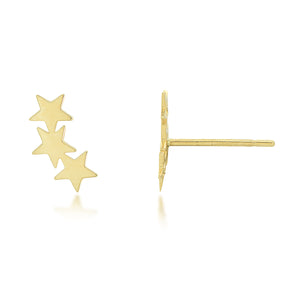 14K Yellow Gold Three Star Crawler Stud Earrings