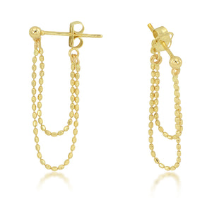 14K Yellow Gold Beaded Drape Dangle Earrings