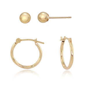 14K Yellow Gold Twisted Hoop and Ball Stud Earring Set