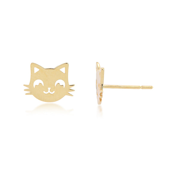 14K Yellow Gold Cat Stud Earrings