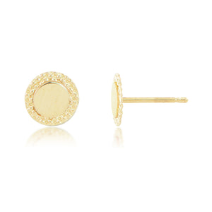 14K Yellow Gold Texted Rim Disc Stud Earrings