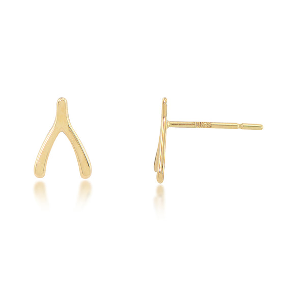 14K Yellow Gold Polished Wishbone Stud Earrings