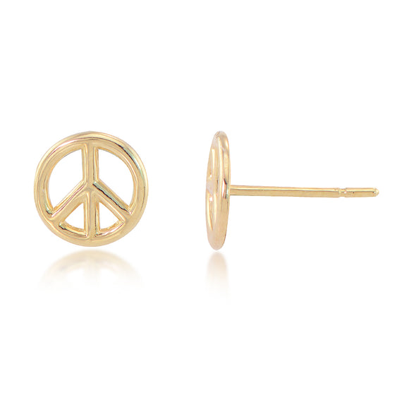 14K Yellow Gold Peace Sign Stud Earrings