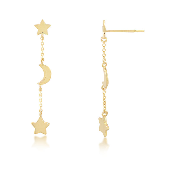 14K Yellow Gold Moon & Star Dangle Earrings