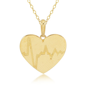 14K Yellow Gold Heart w/ Heartbeat Necklace