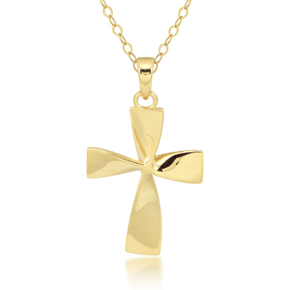 14K Yellow Gold Polished Ribbon Cross Necklace