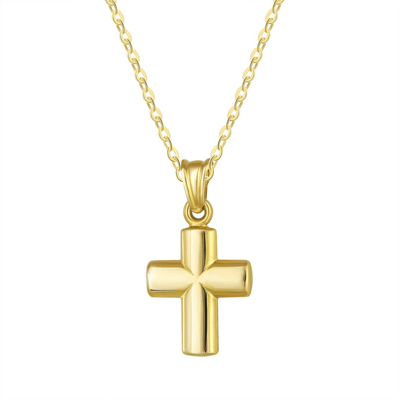 14K Yellow Gold Small Polished Puffed Cross Necklace