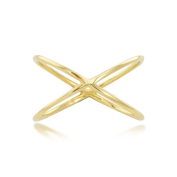 14K Yellow Gold Wide Crisscross Ring - Size 7