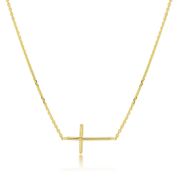 14K Yellow Gold Side Set Cross Necklace