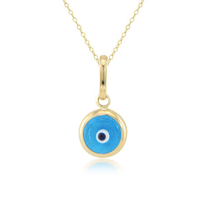 14K Yellow Gold Light Blue Evil Eye 16+2" Necklace