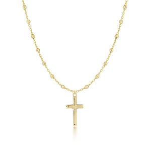 14K Yellow Gold Stations with Cross 18" Necklace