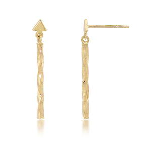 14K Yellow Gold Twisted Stick Dangle Earrings