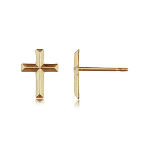 14K Yellow Gold Dimensional Cross Stud Earrings
