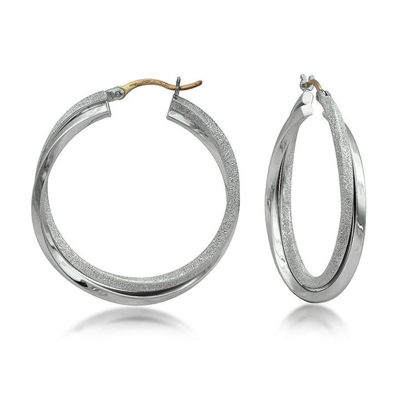 Sterling Silver & 14K Sparkle & Polished Intertwined Double Hoop Earrings