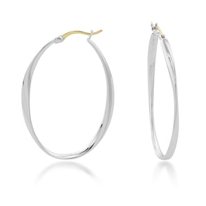 Sterling Silver & 14K Oval Twisted Hoop Earrings