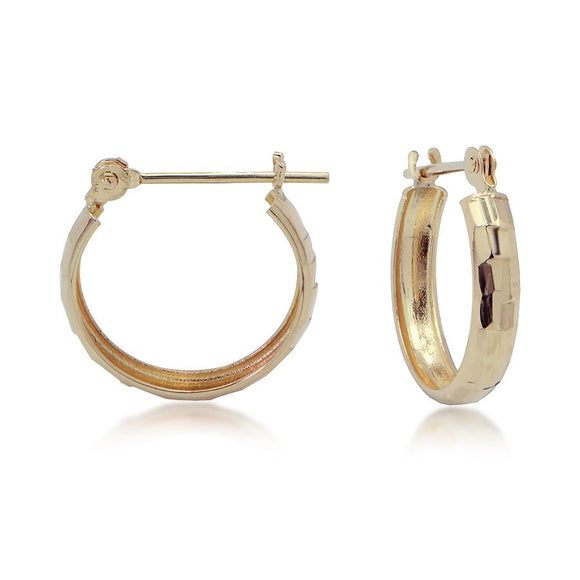 14K Yellow Gold Hammered Small Hoop Earrings