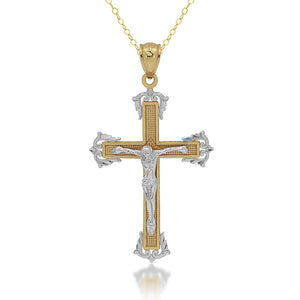 14K Bi-color Gold Crucifix Necklace