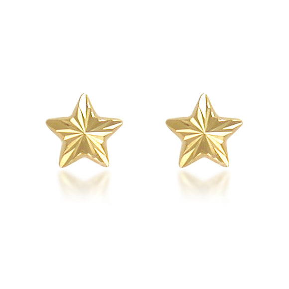 14K Yellow Gold Diamond Cut Star Stud Earrings