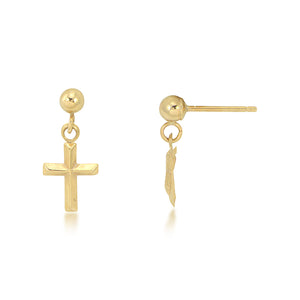 14K Yellow Gold Dangle Cross Earrings