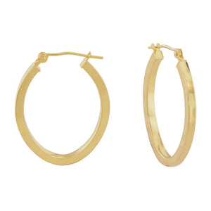 18K Yellow Gold 27x21mm Oval Square Tube Hoop Earrings
