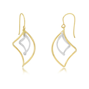 14K Two-tone Gold Twisted Dangle Earrings