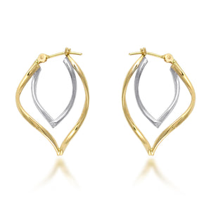 14K Two-tone Gold Double Curved "V" Hoop Earrings