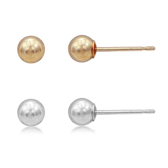 14K Two-tone Earrings Set - 5mm Ball Studs in Yellow & White