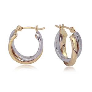 14K Two-tone Gold Double Overlapping Hoop Earrings