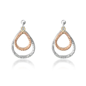 14K White & Rose Gold Double Pear Dangle Earrings