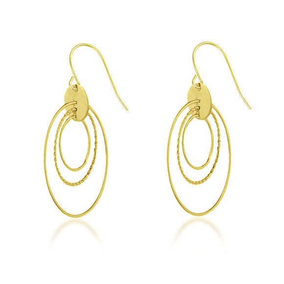 14K Yellow Gold Triple Oval Dangle Earrings