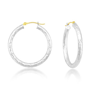 Sterling Silver Diamond Cut Hoop Earrings with 14K Findings