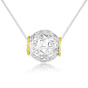Sterling Silver & 14K Diamond Cut Barrel Necklace