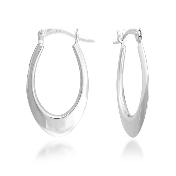 Sterling Silver Oval Tapered Hoop Earrings
